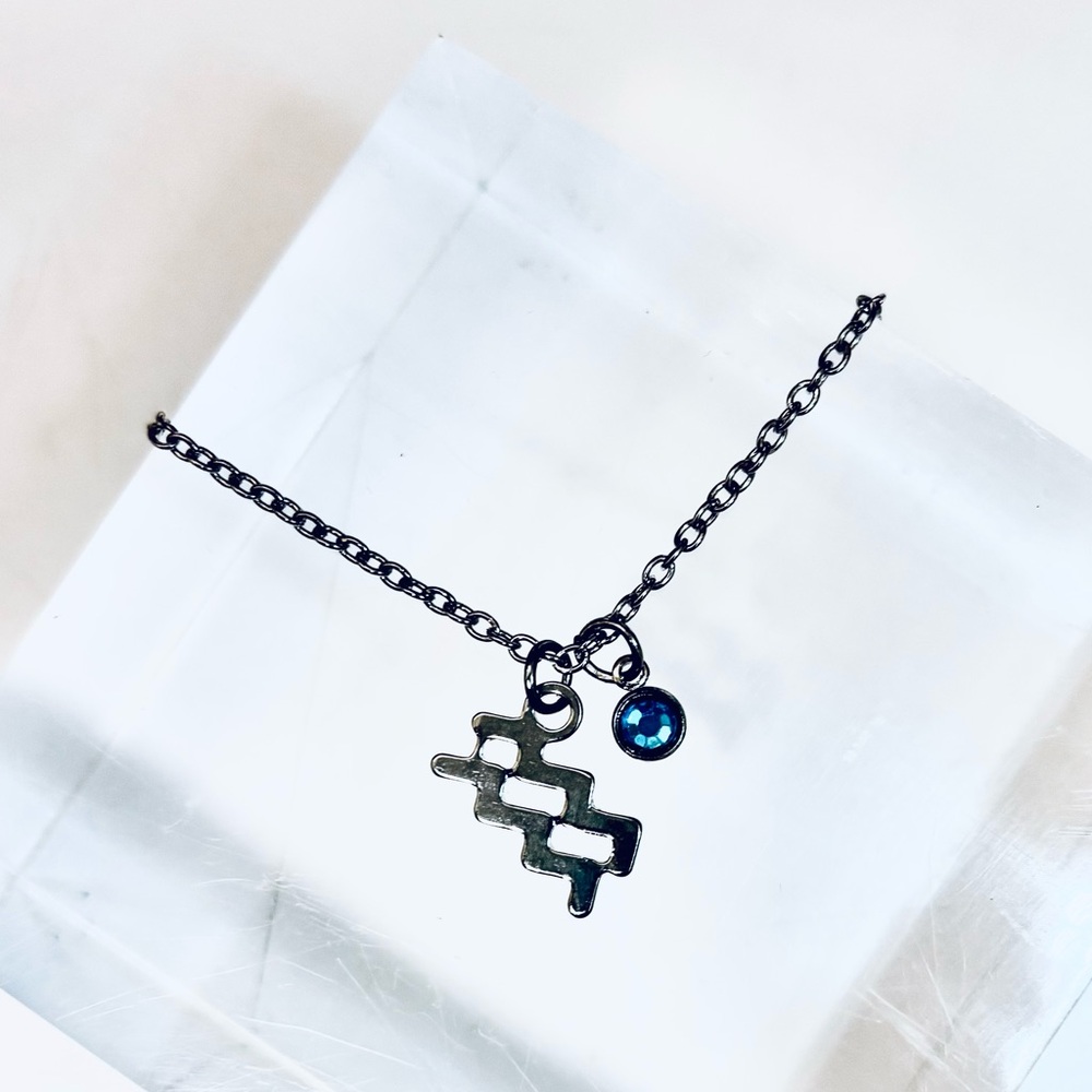 NEW - Aquarius “The Water Bearer” Zodiac Pendant Silver Necklace w Blue Topaz